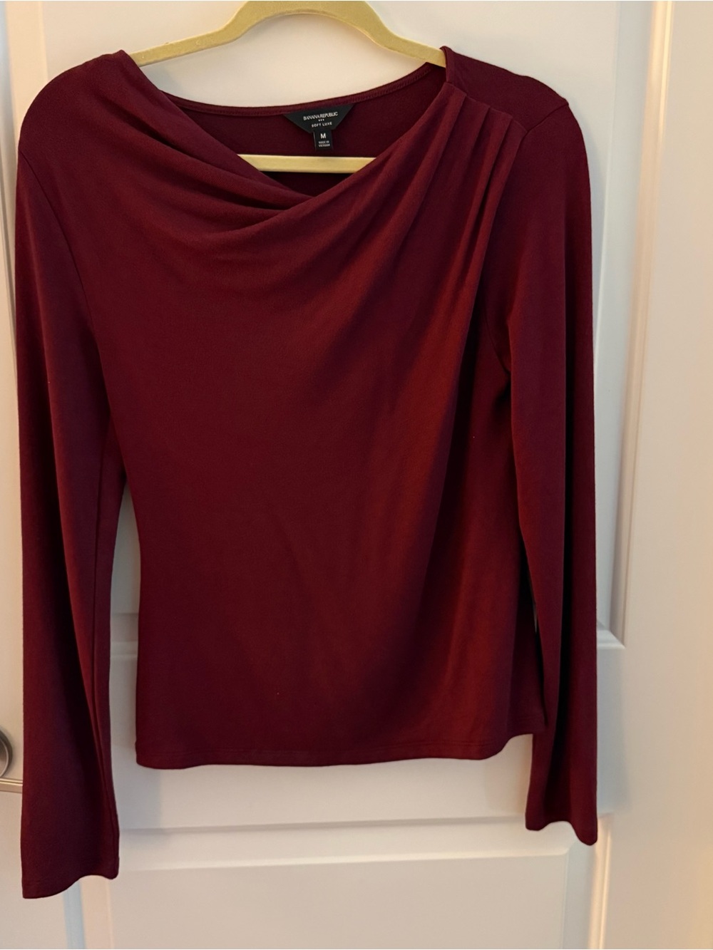 Banana Republic Factory Women's Long-Sleeve Draped Neck Shirt - Burgundy
